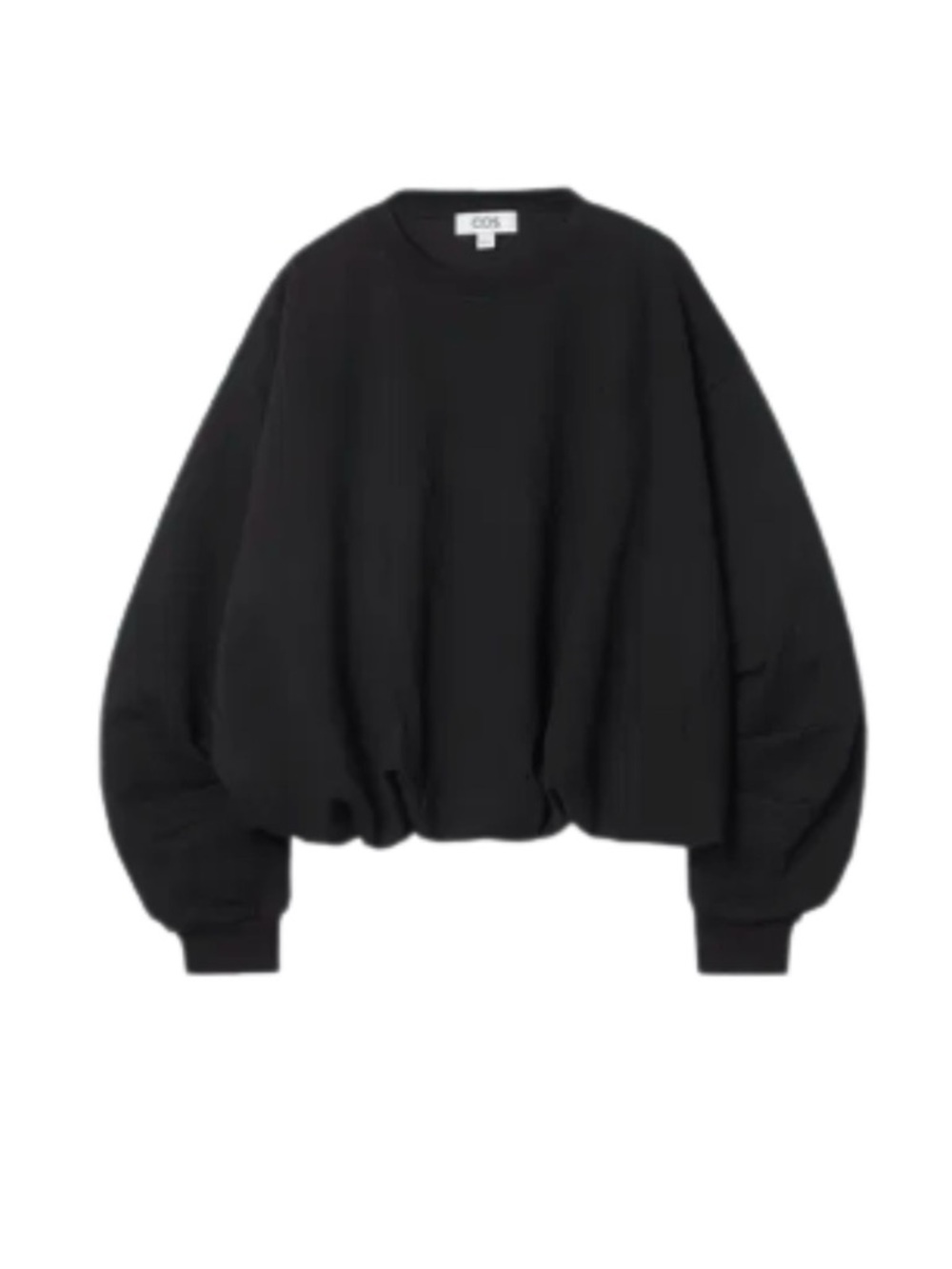 COS Black Bubble Hem Sweatshirt With Ruched Sleeves NWT